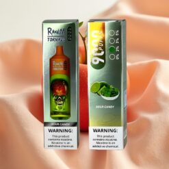 RandM Tornado 9000 Puffs 850mAh 18mL Mesh Coil RGB Display 54 Sorten Sour Candy